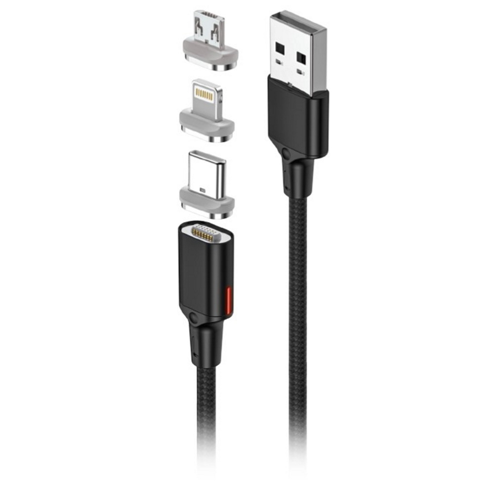Cavo Forever Core magnetico 3w1 USB - Lightning + USB-C + microUSB 1,0 m nero 20W con trasferimento dati