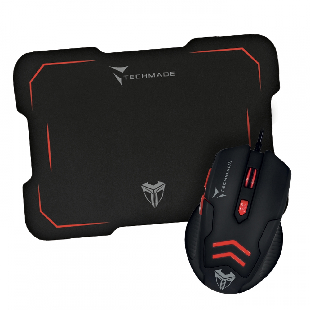 TECHMADE MOUSE GAMING CON PAD USB LED LIGHT NERO/ROSSO TM-M016-RED
